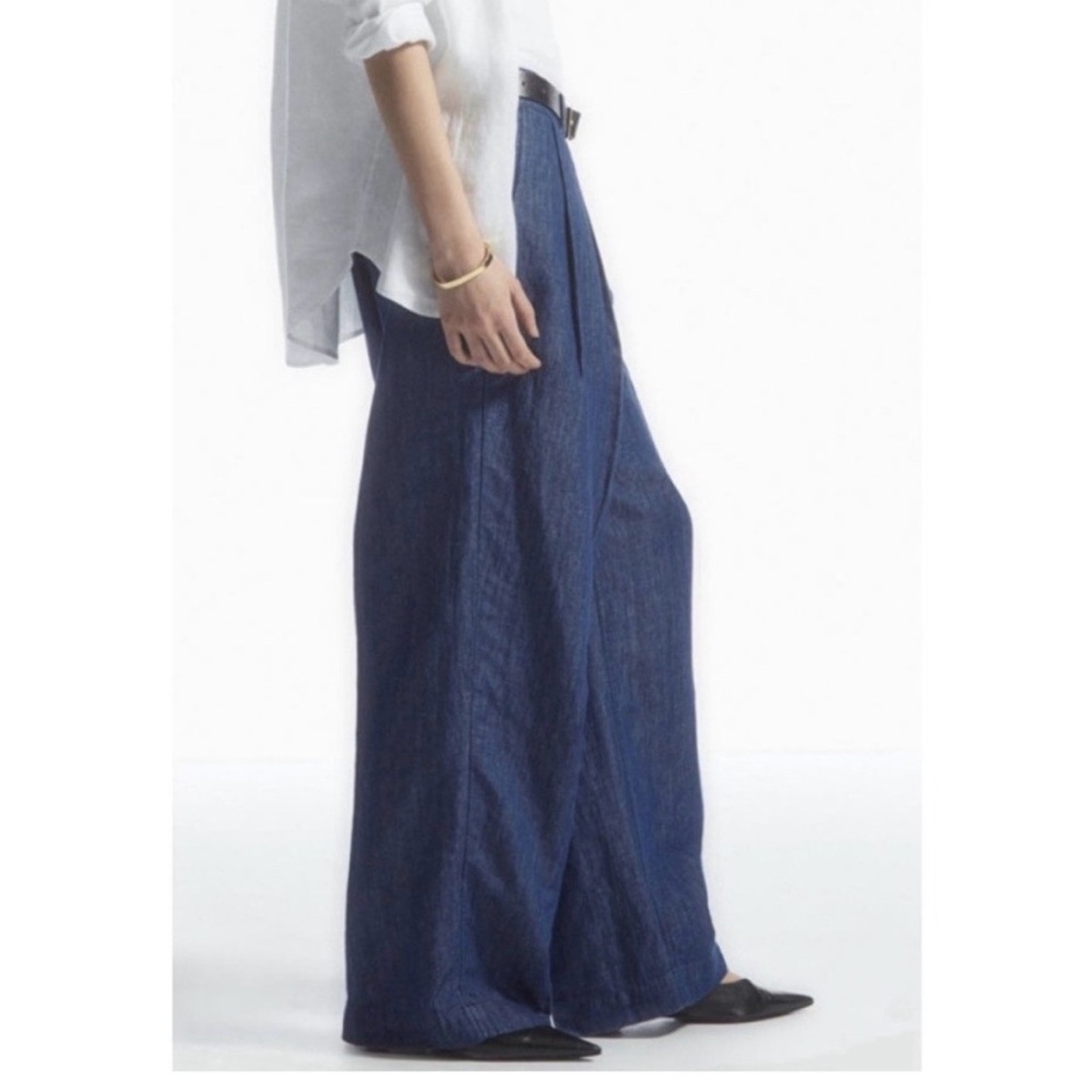 COS blue linen blend wide leg pants size 4